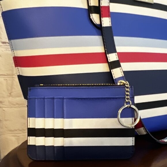 ♠️♠️ Kate Spade Blue Red White Striped Laurel Way Bitsy Card Holder - Picture 3 of 5